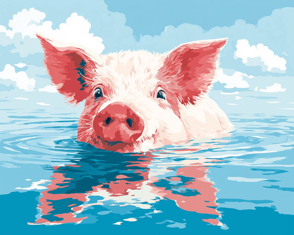 Cochon Rose Nageant dans l'Eau Peinture par Numéros