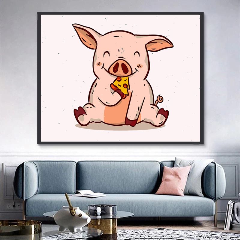 Cochonnet Mangeant de la Pizza Peinture par Numéros