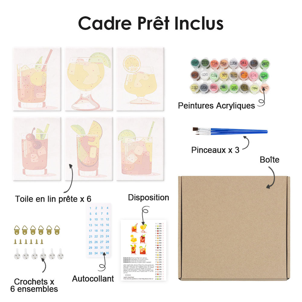 Cocktail au Citron avec Glace 6 Mini Peintures par Numéros