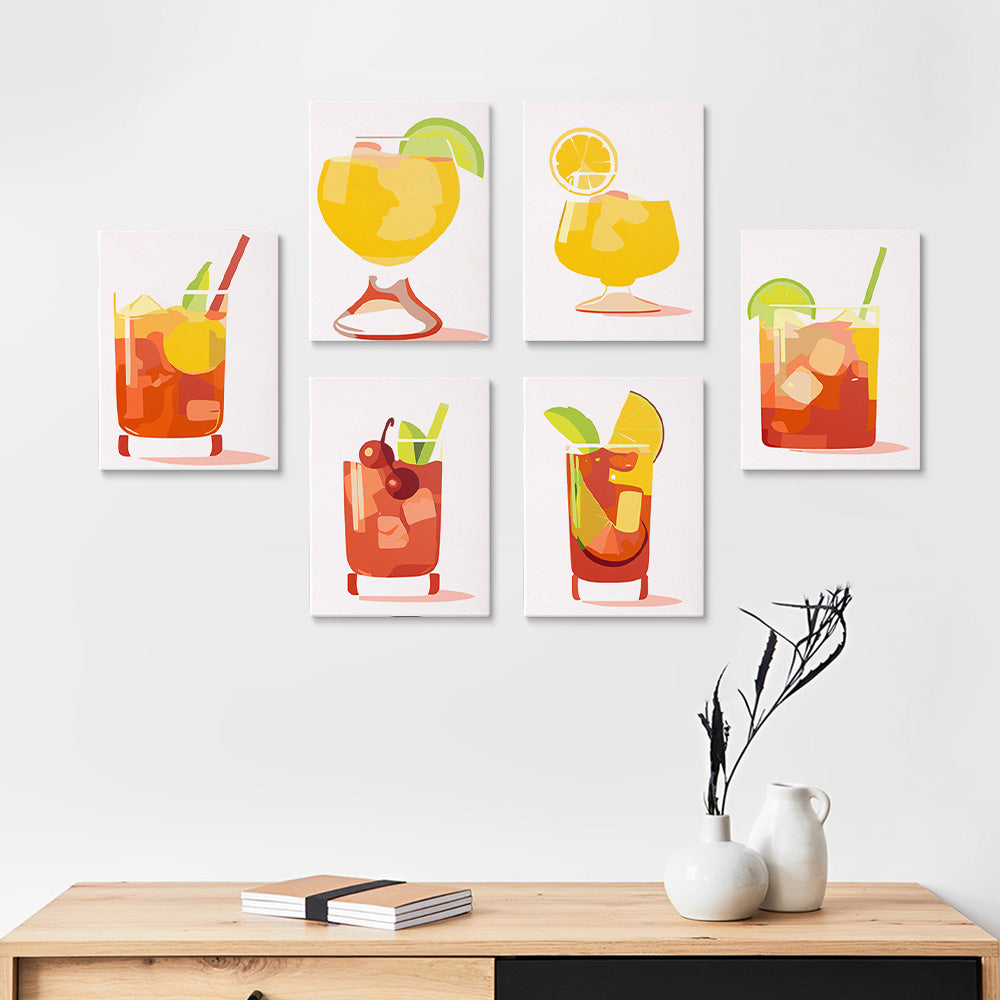 Cocktail au Citron avec Glace 6 Mini Peintures par Numéros