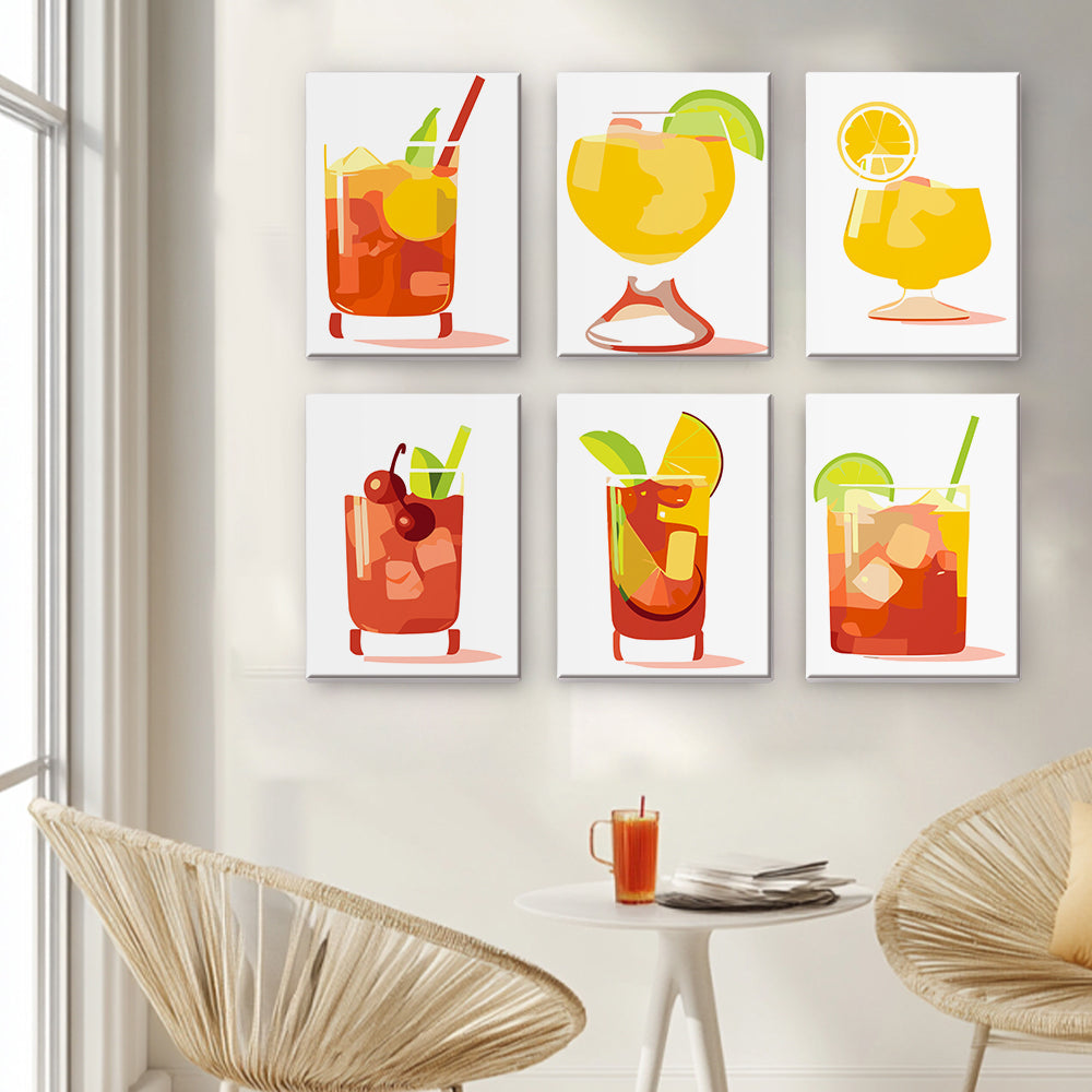 Cocktail au Citron avec Glace 6 Mini Peintures par Numéros
