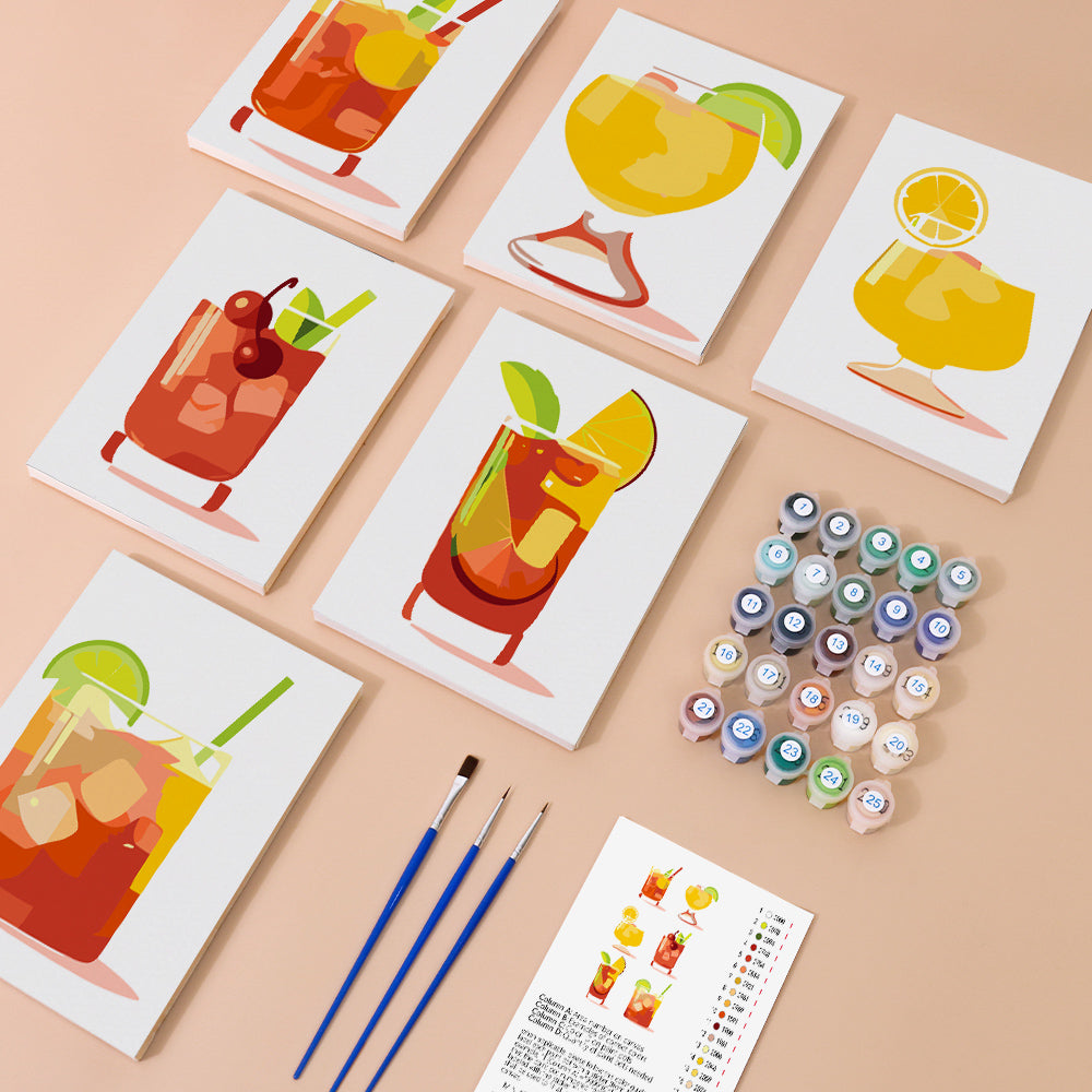 Cocktail au Citron avec Glace 6 Mini Peintures par Numéros