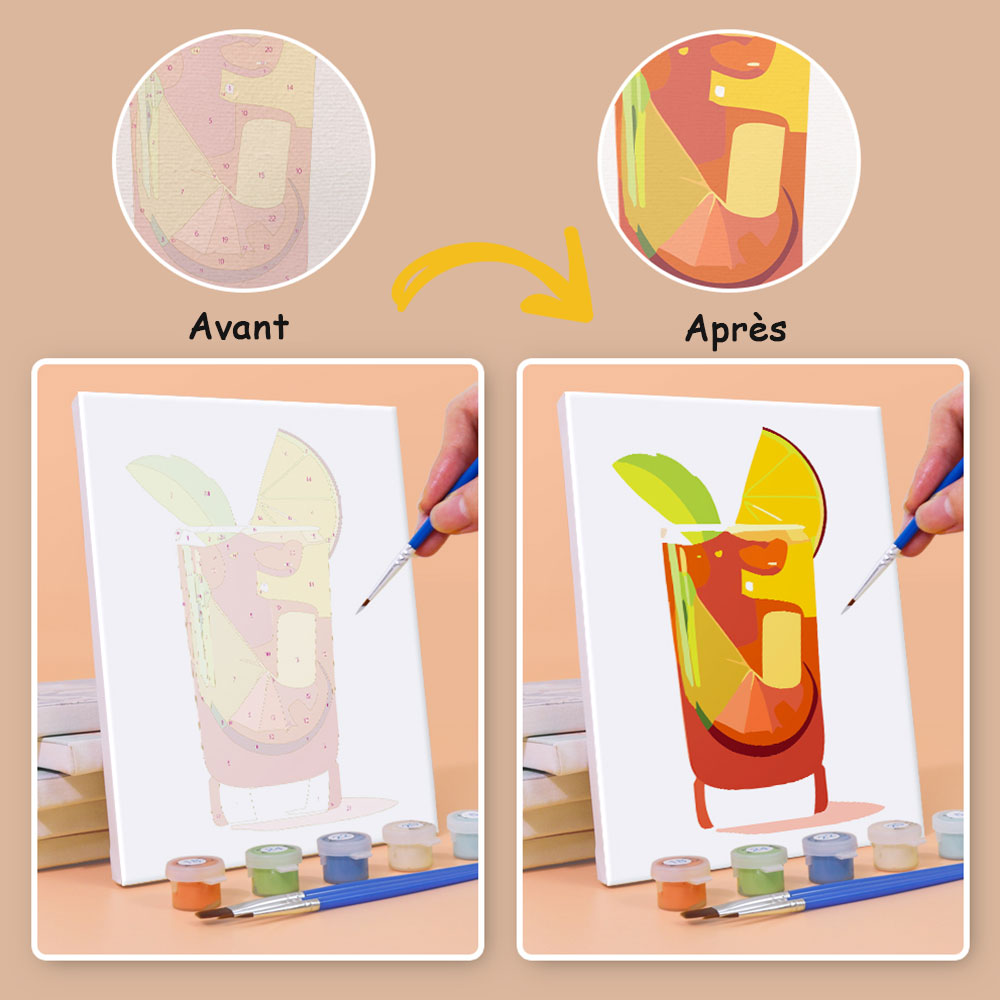Cocktail au Citron avec Glace 6 Mini Peintures par Numéros
