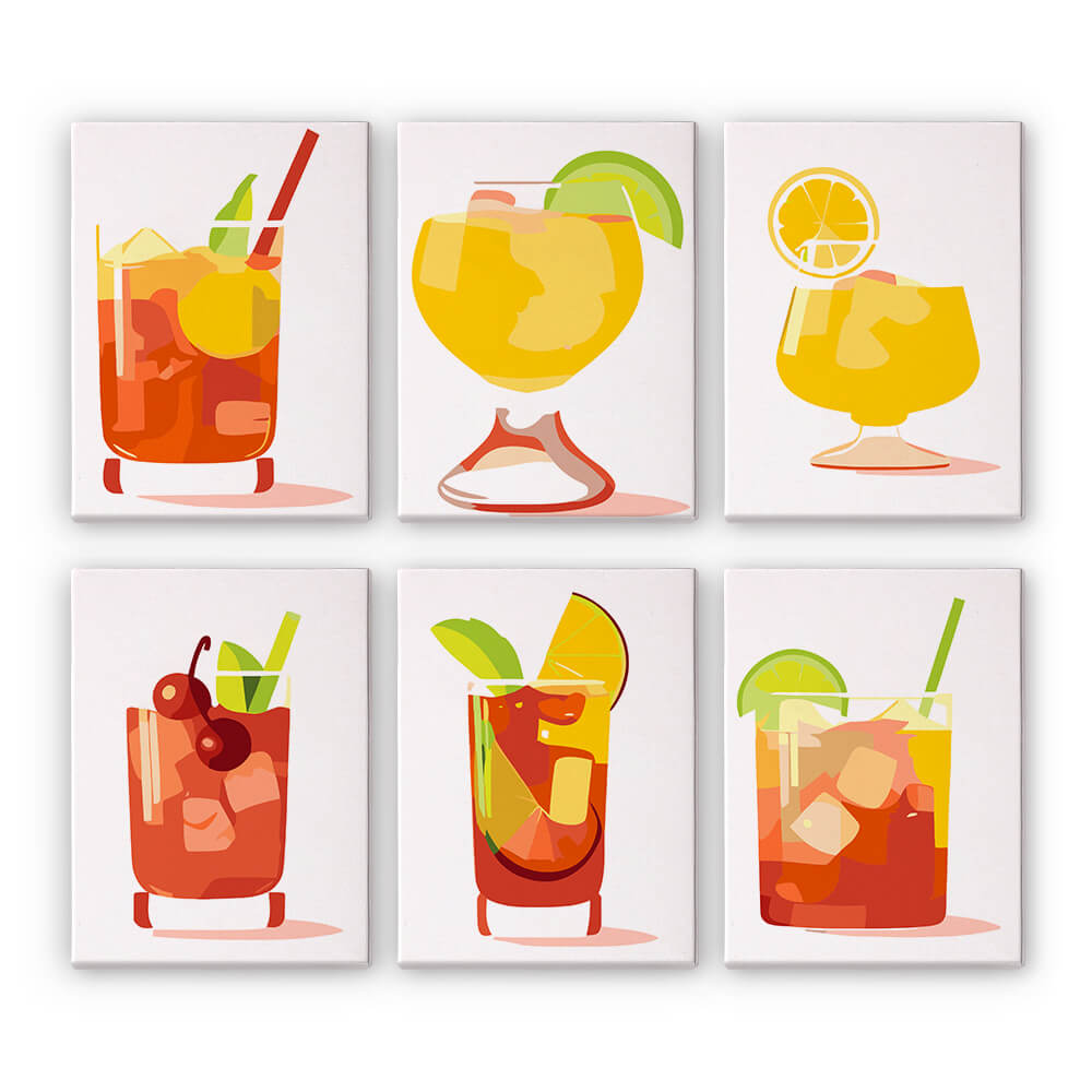 Cocktail au Citron avec Glace 6 Mini Peintures par Numéros