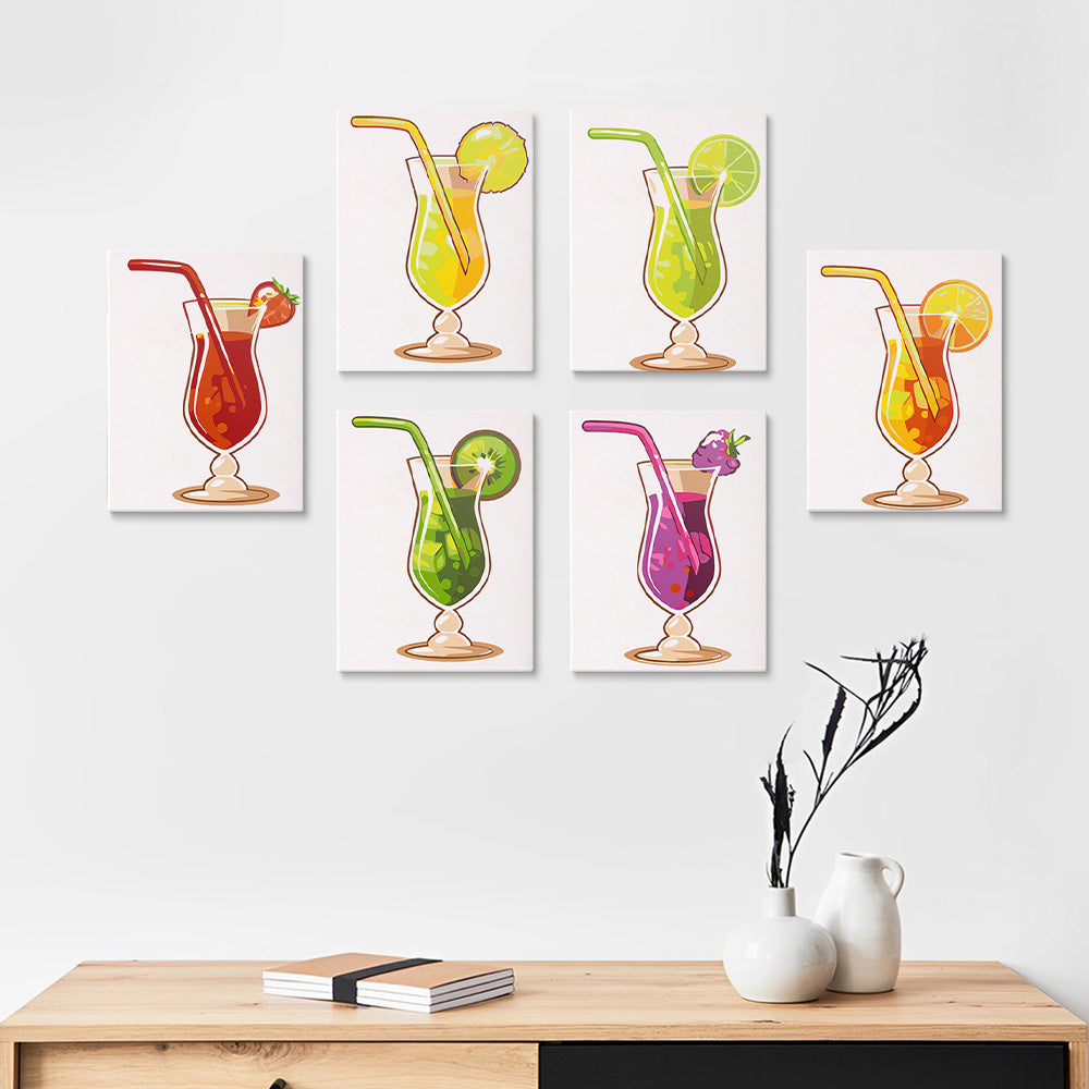Cocktail de Fruits Rafraîchissant 6 Mini Peintures par Numéros