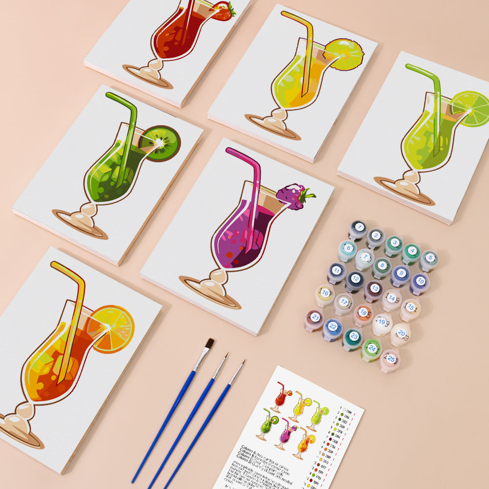 Cocktail de Fruits Rafraîchissant 6 Mini Peintures par Numéros