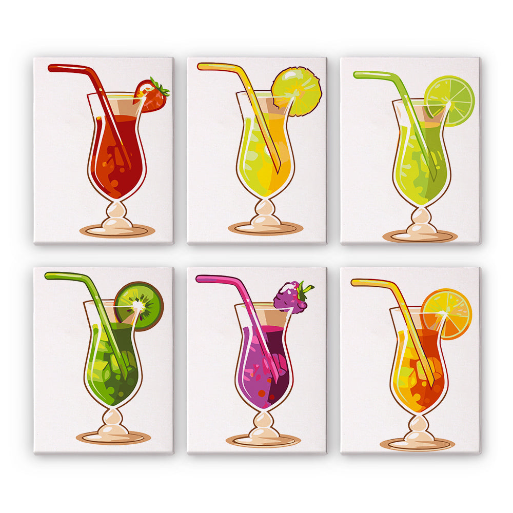 Cocktail de Fruits Rafraîchissant 6 Mini Peintures par Numéros
