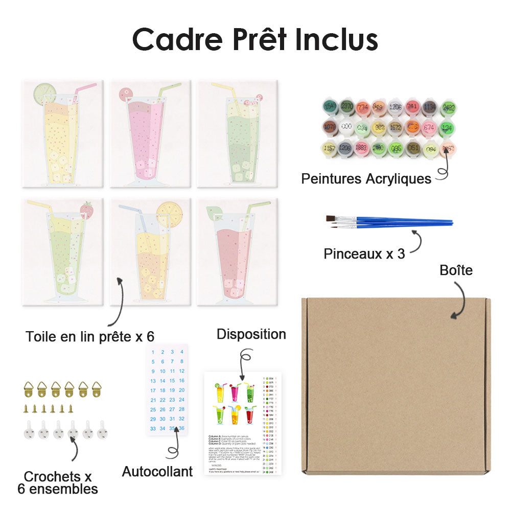 Cocktail d'Été 6 Mini Peintures par Numéros