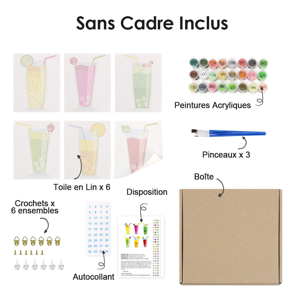 Cocktail d'Été 6 Mini Peintures par Numéros