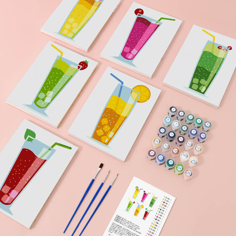 Cocktail d'Été 6 Mini Peintures par Numéros