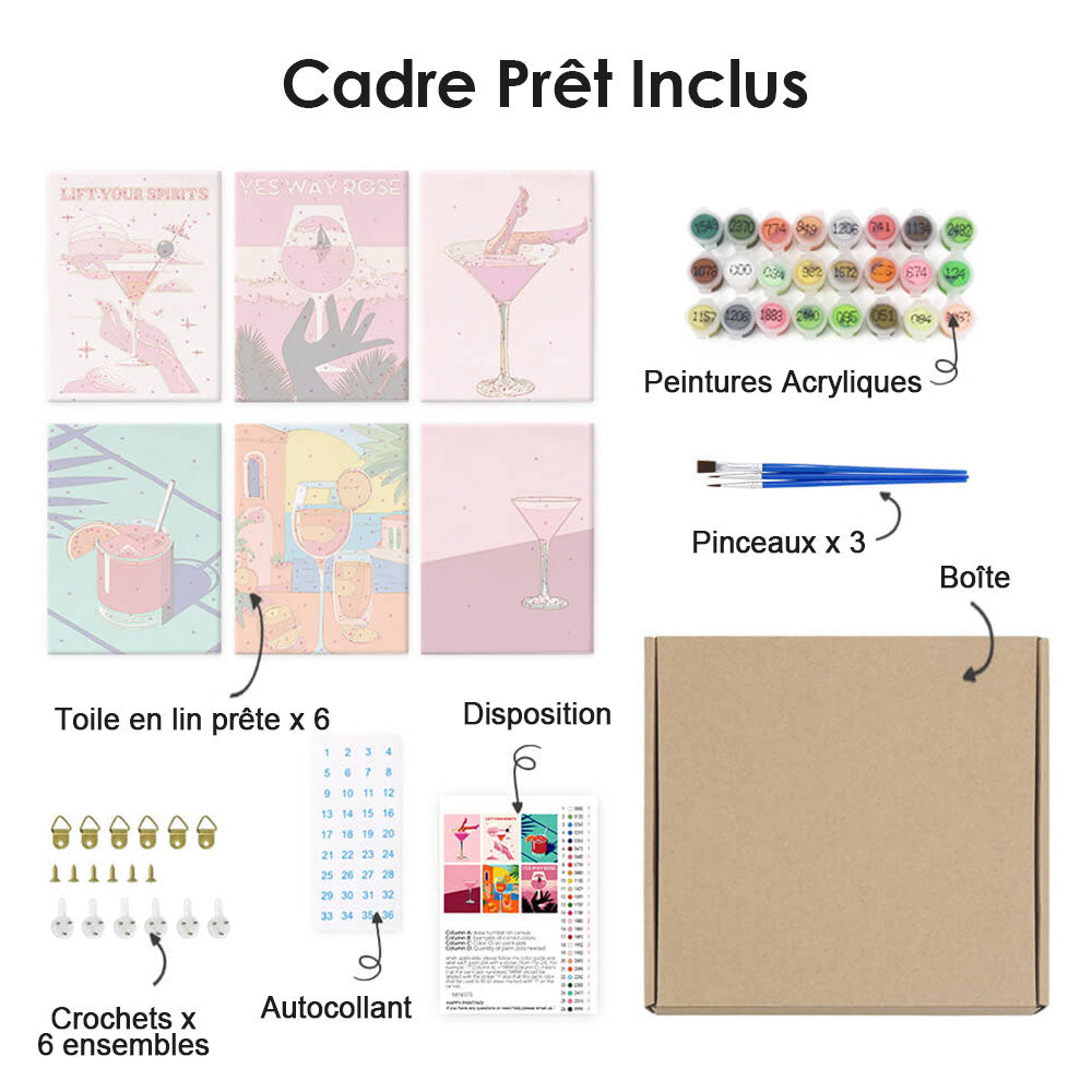 Cocktail Élégant 6 Mini Peintures par Numéros