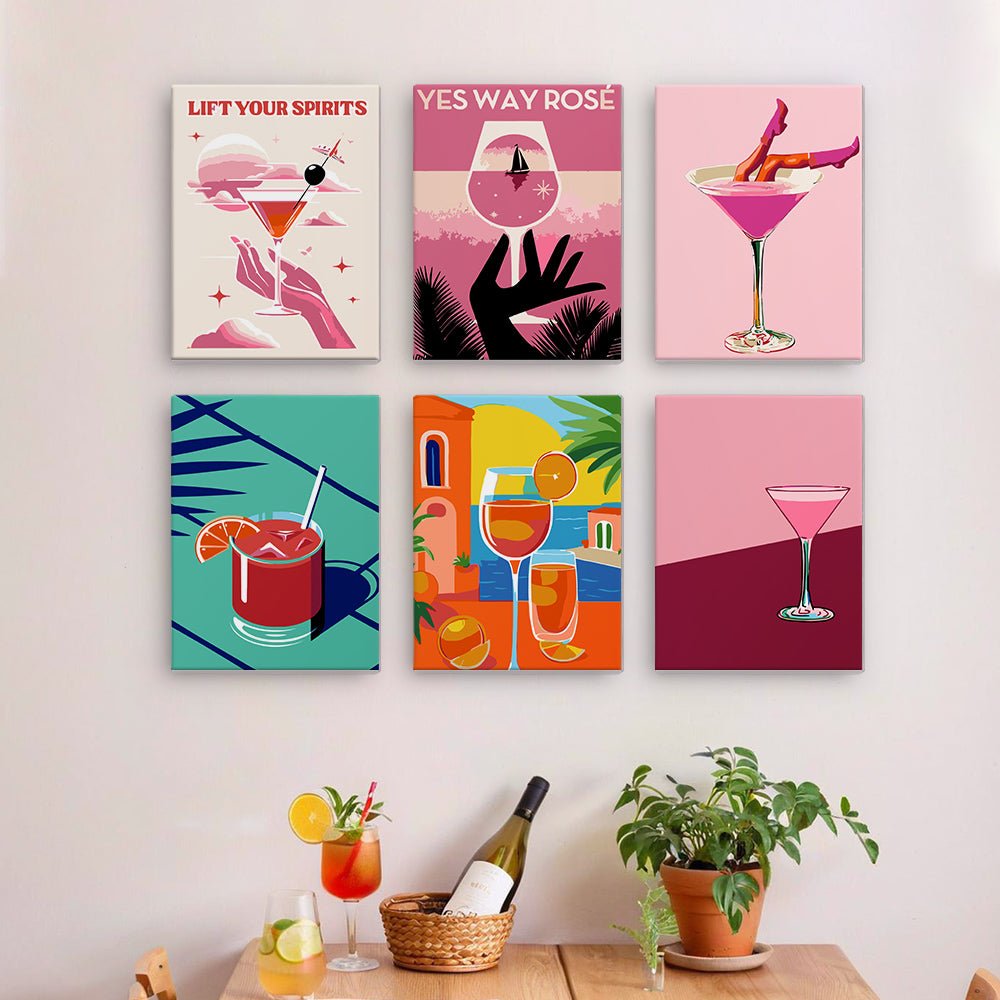 Cocktail Élégant 6 Mini Peintures par Numéros