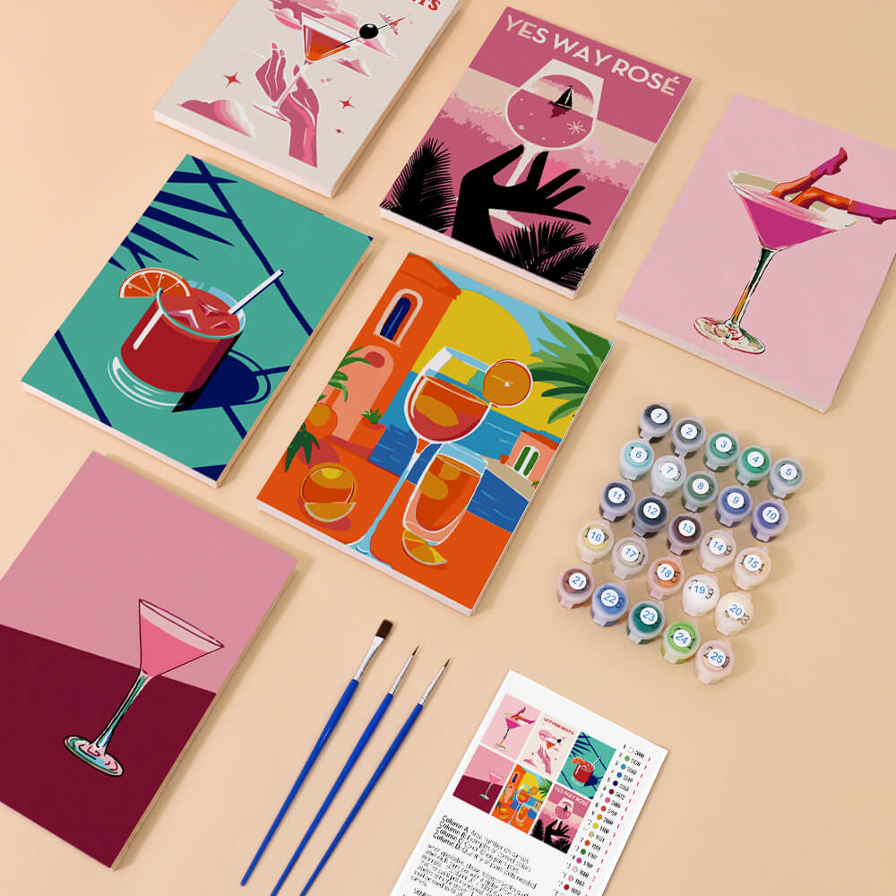 Cocktail Élégant 6 Mini Peintures par Numéros