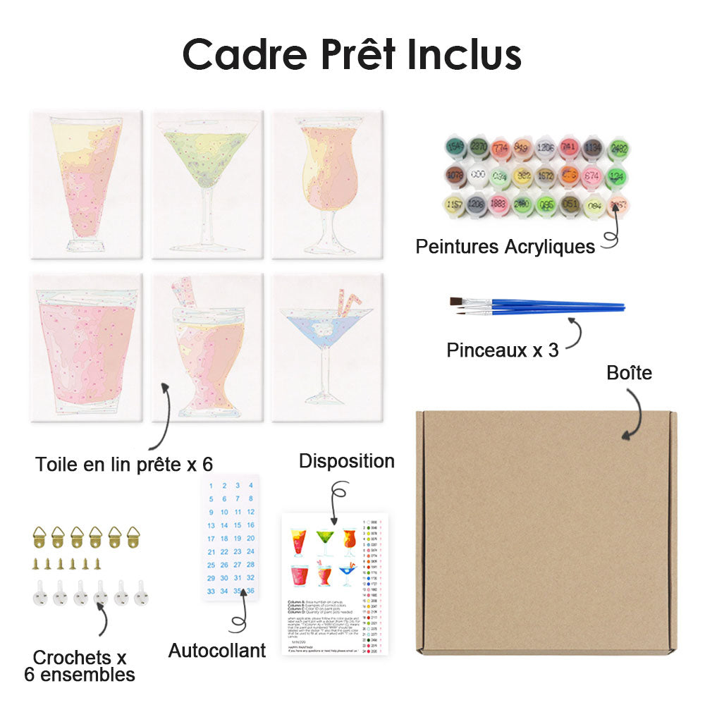 Cocktail Rafraîchissant 6 Mini Peintures par Numéros