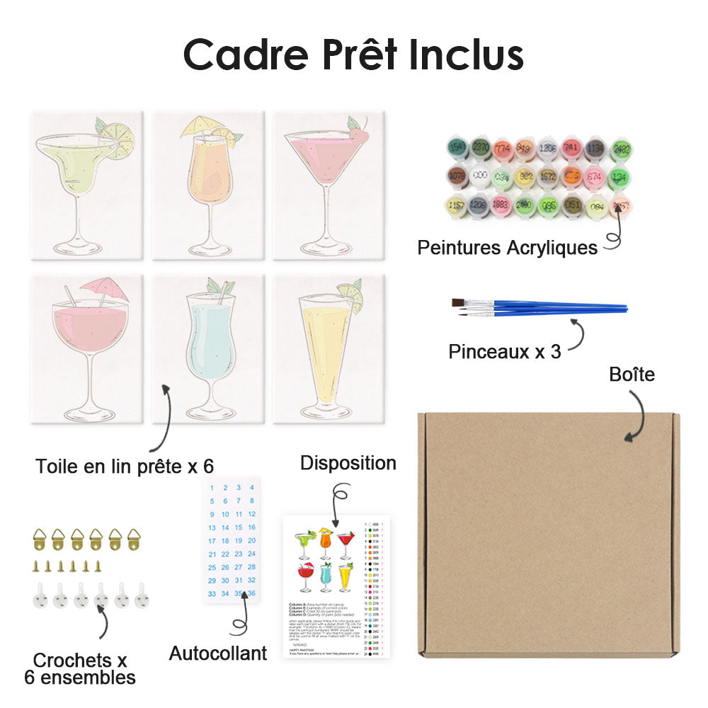 Cocktails aux Saveurs Variées 6 Mini Peintures par Numéros