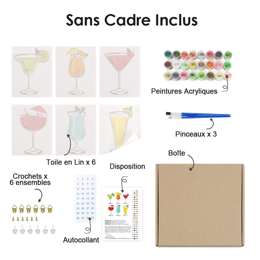 Cocktails aux Saveurs Variées 6 Mini Peintures par Numéros