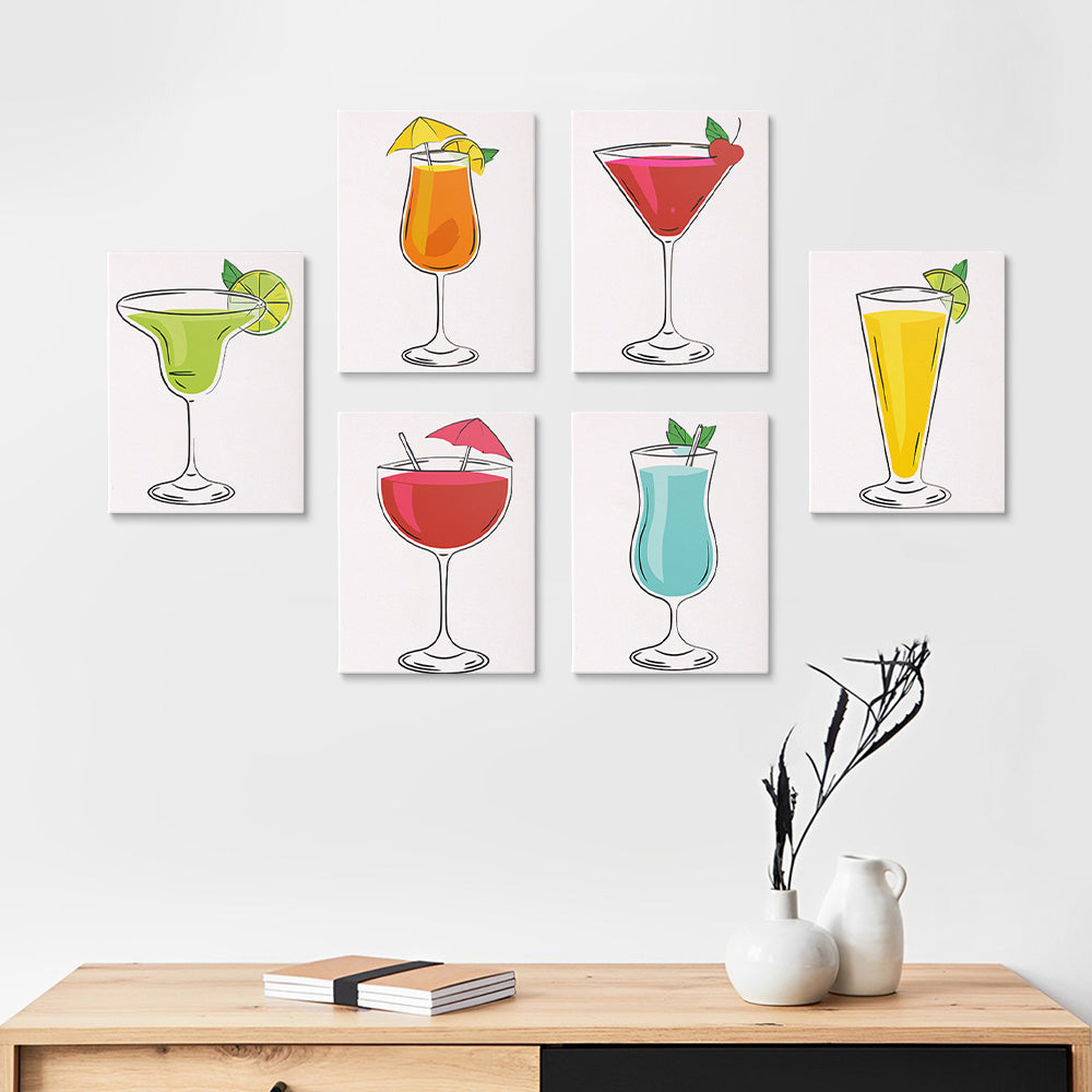 Cocktails aux Saveurs Variées 6 Mini Peintures par Numéros