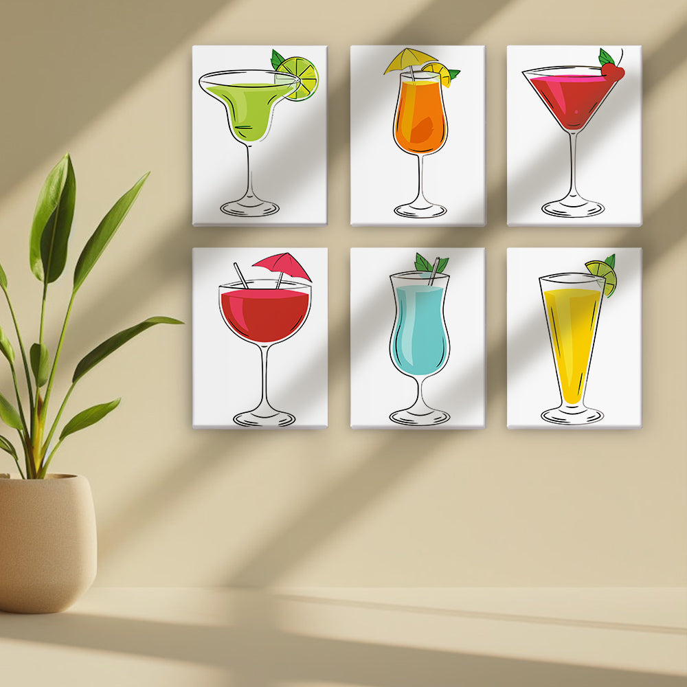 Cocktails aux Saveurs Variées 6 Mini Peintures par Numéros