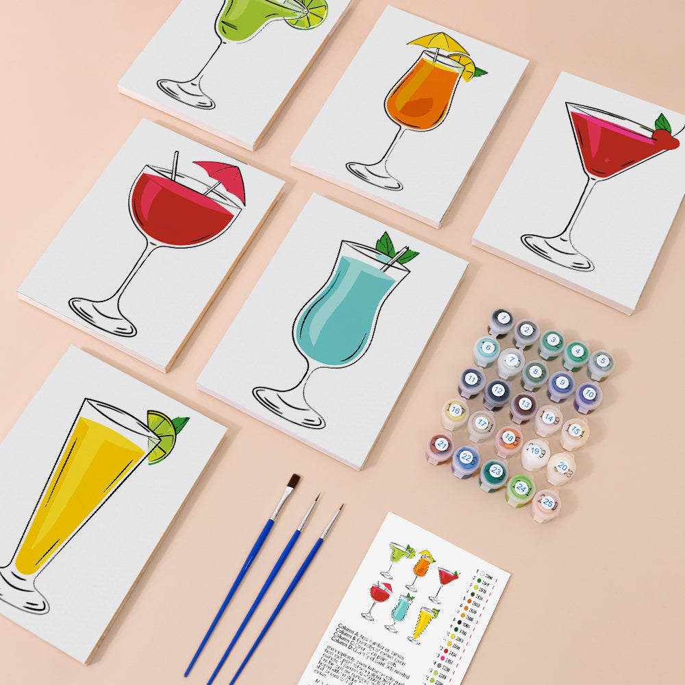 Cocktails aux Saveurs Variées 6 Mini Peintures par Numéros