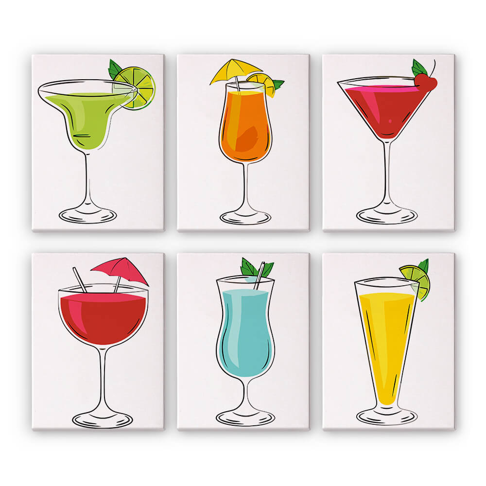 Cocktails aux Saveurs Variées 6 Mini Peintures par Numéros