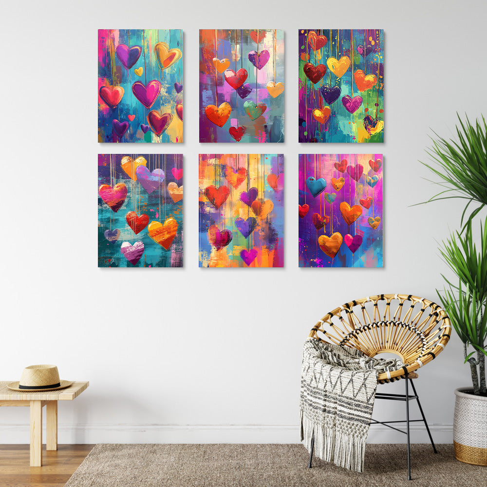 Cœurs d'Amour Enflammés et Colorés 6 Mini Peintures par Numéros