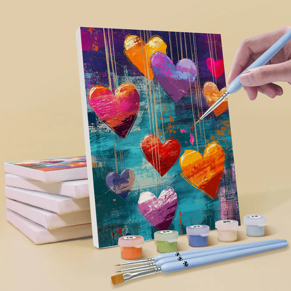 Cœurs d'Amour Enflammés et Colorés 6 Mini Peintures par Numéros