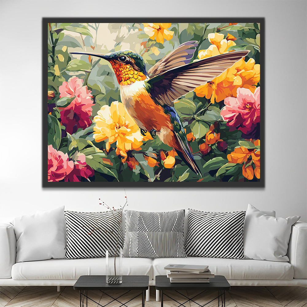 Colibri dans les Fleurs Denses Peinture par Numéros