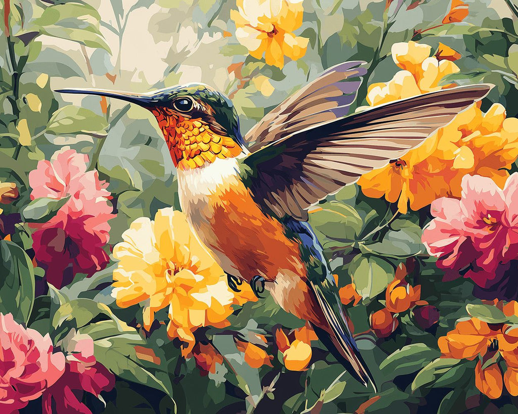 Colibri dans les Fleurs Denses Peinture par Numéros