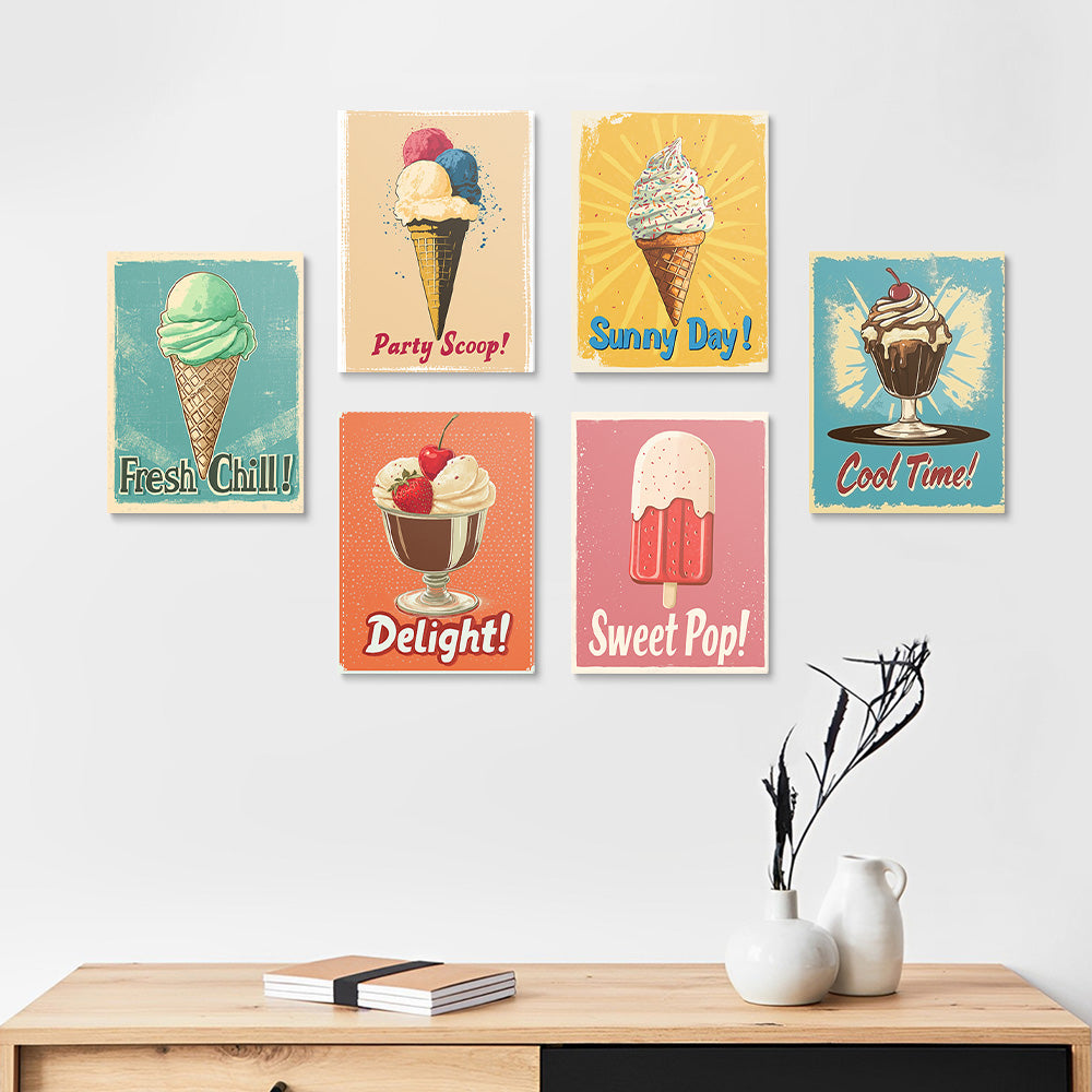 Cônes et Glaces Délicieux 6 Mini Peintures par Numéros