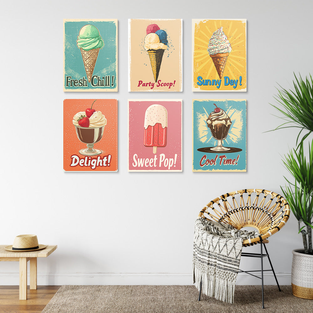 Cônes et Glaces Délicieux 6 Mini Peintures par Numéros