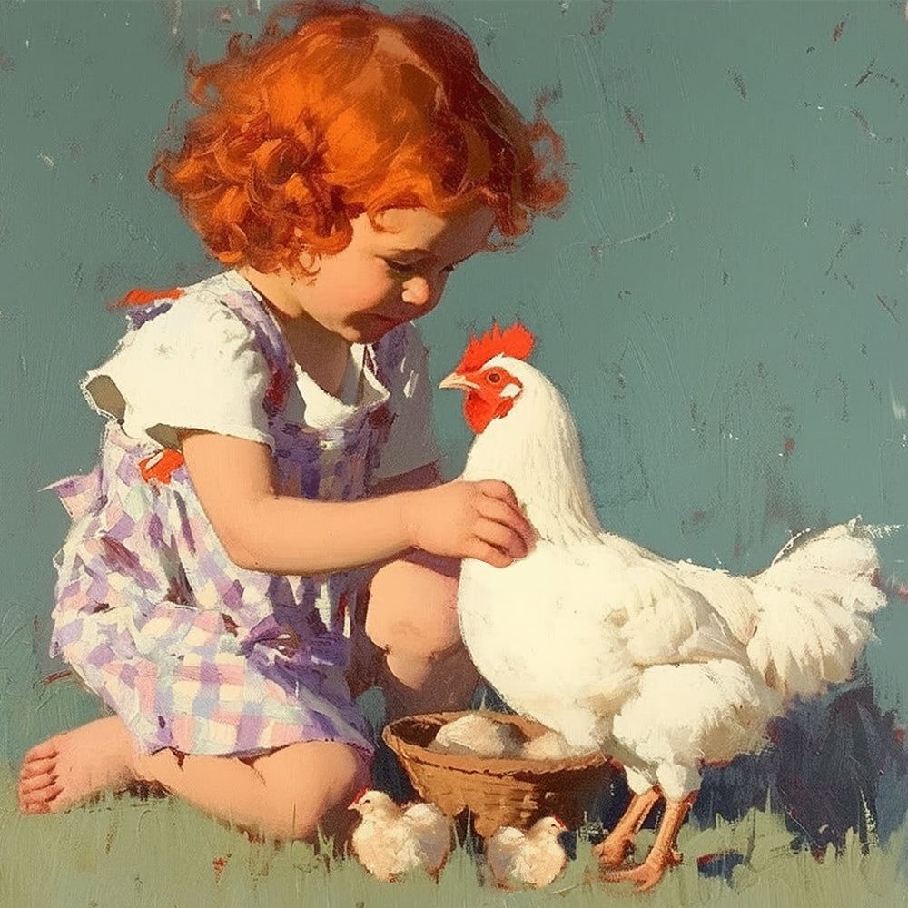 Coq Blanc et Enfant Peinture par Numéros