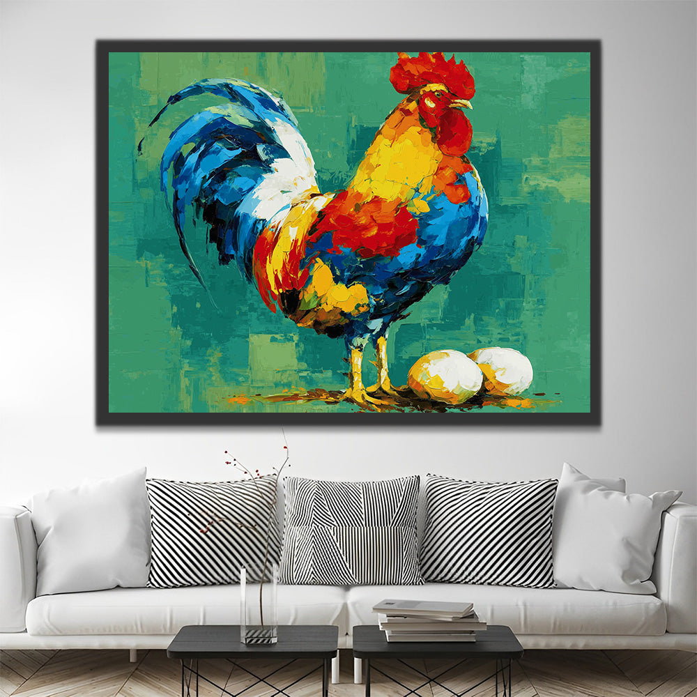 Coq Coloré et Œufs Peinture par Numéros