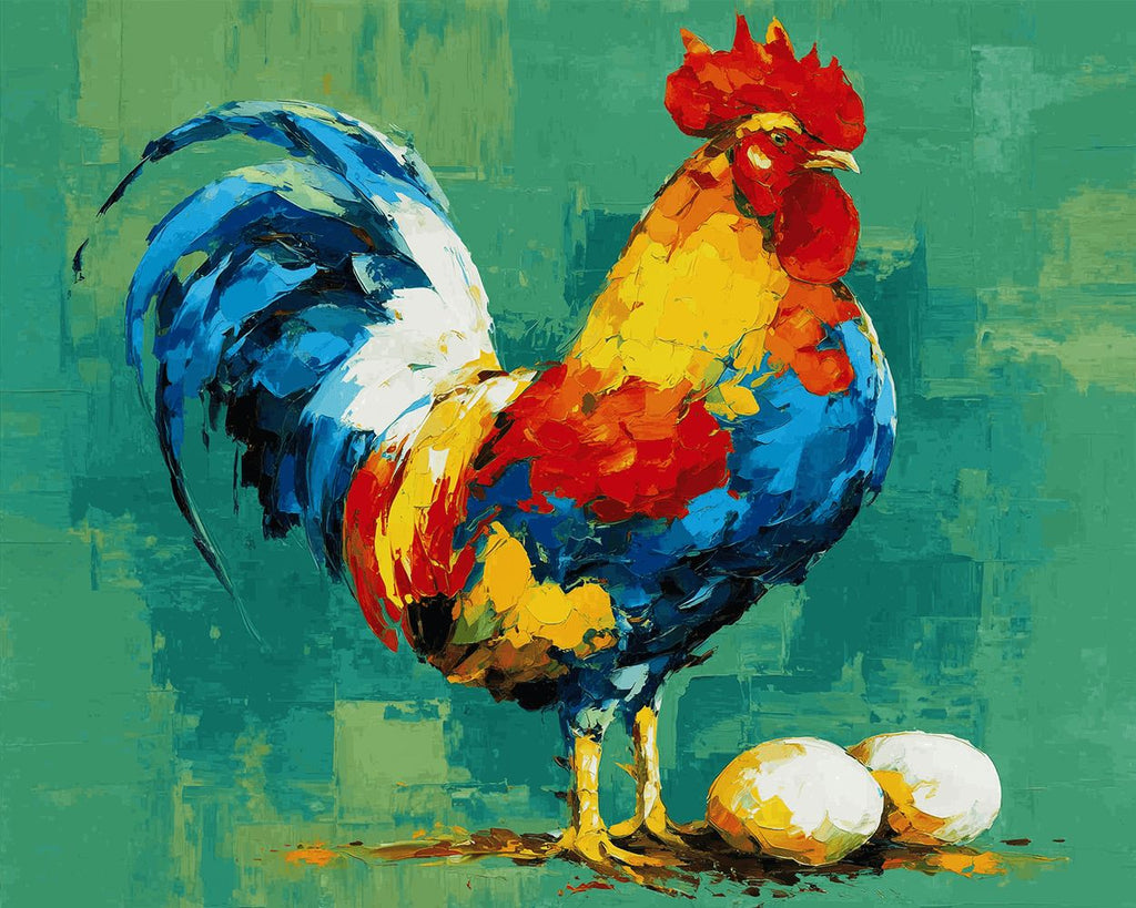 Coq Coloré et Œufs Peinture par Numéros
