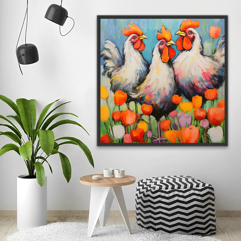 Coqs et Tulipes Peinture par Numéros