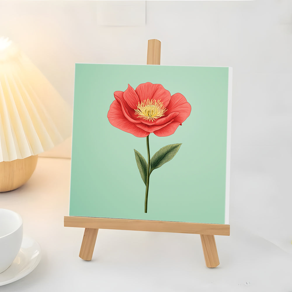 Coquelicot Rouge À Feuilles Vertes Mini Peinture par Numéros