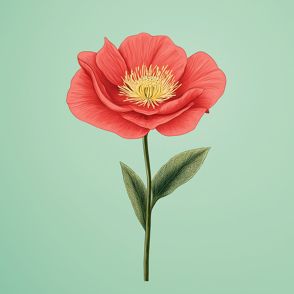 Coquelicot Rouge À Feuilles Vertes Mini Peinture par Numéros