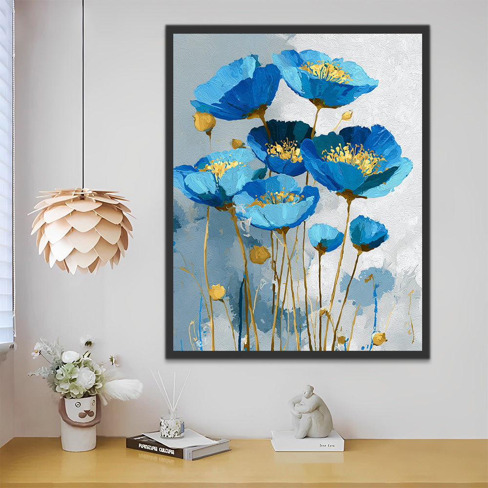 Coquelicots Bleus avec Étamines Dorées Peinture par Numéros