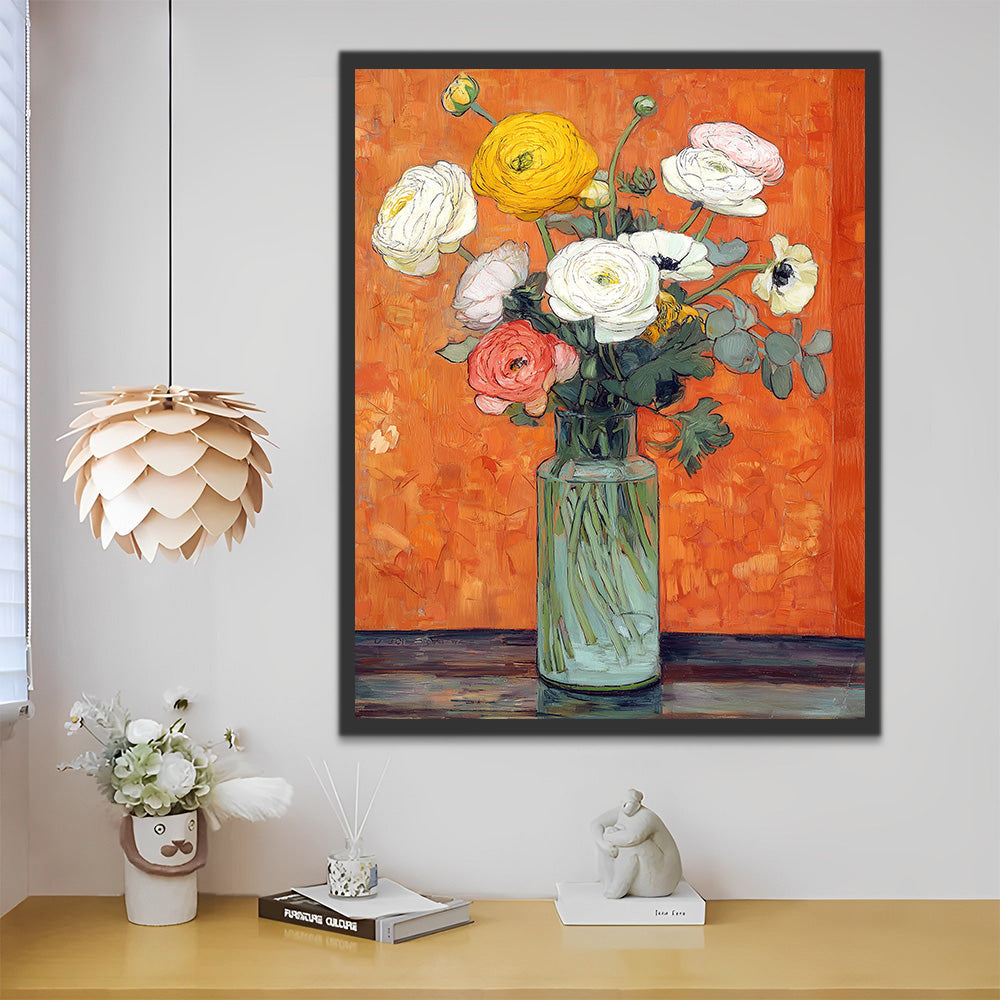 Coquelicots Colorés dans un Vase en Verre Transparent Peinture par Numéros