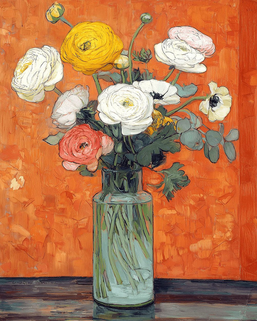 Coquelicots Colorés dans un Vase en Verre Transparent Peinture par Numéros