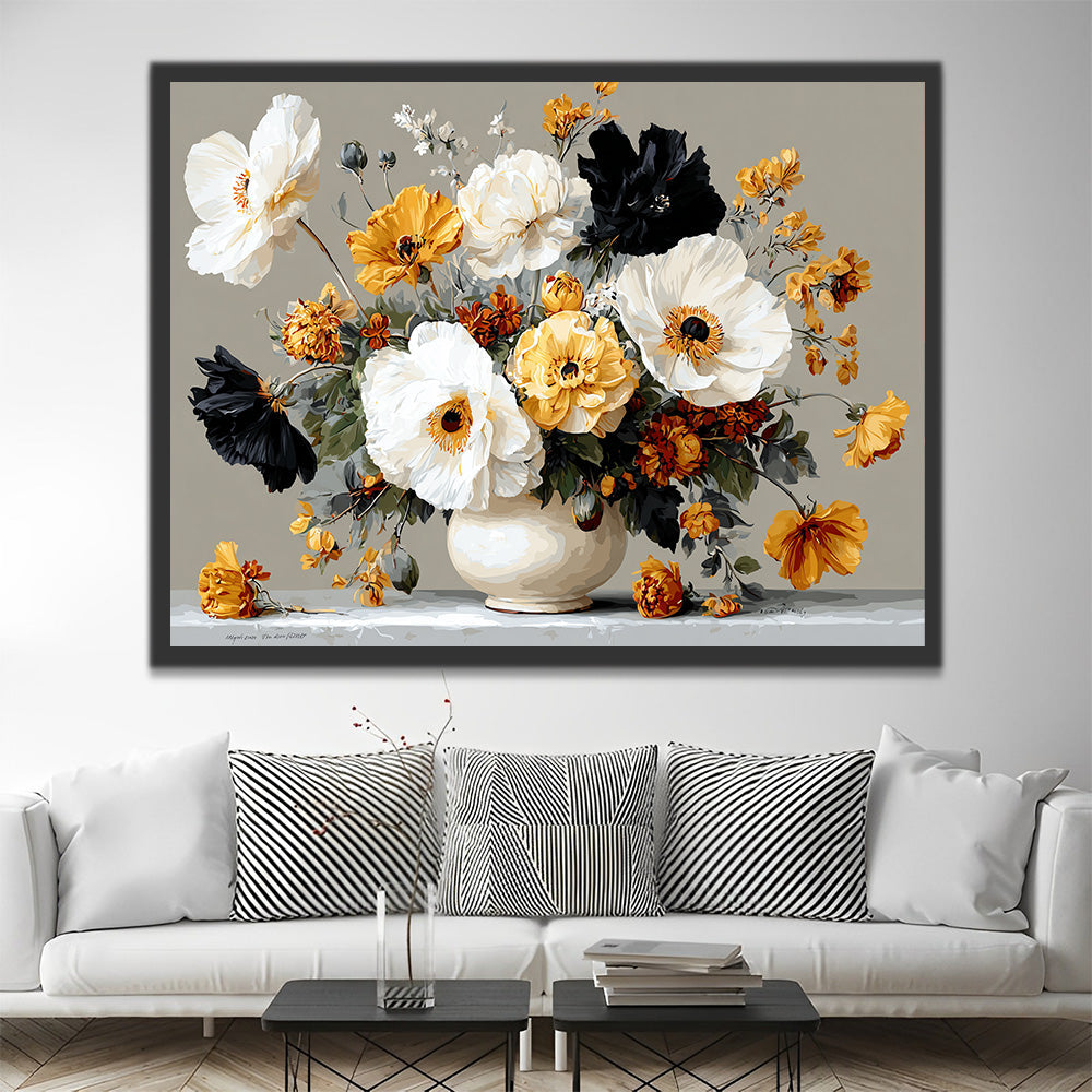 Coquelicots dans un Vase en Porcelaine Blanche Peinture par Numéros