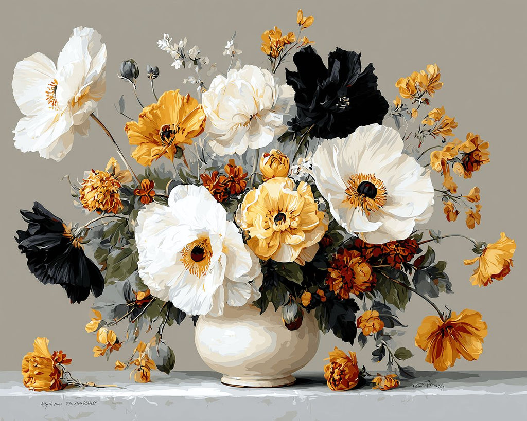 Coquelicots dans un Vase en Porcelaine Blanche Peinture par Numéros