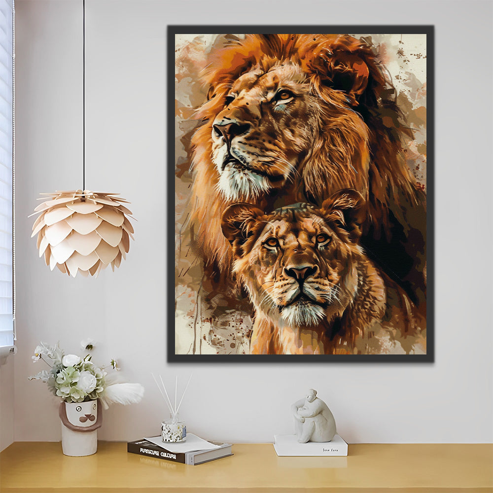 Couple Lion Peinture par Numéros