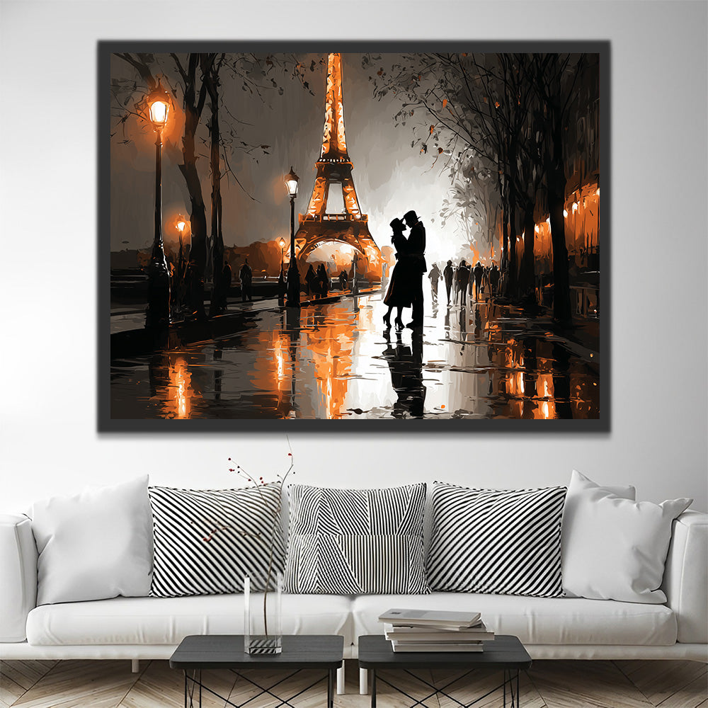 Couple près de la Tour Eiffel la Nuit Peinture par Numéros