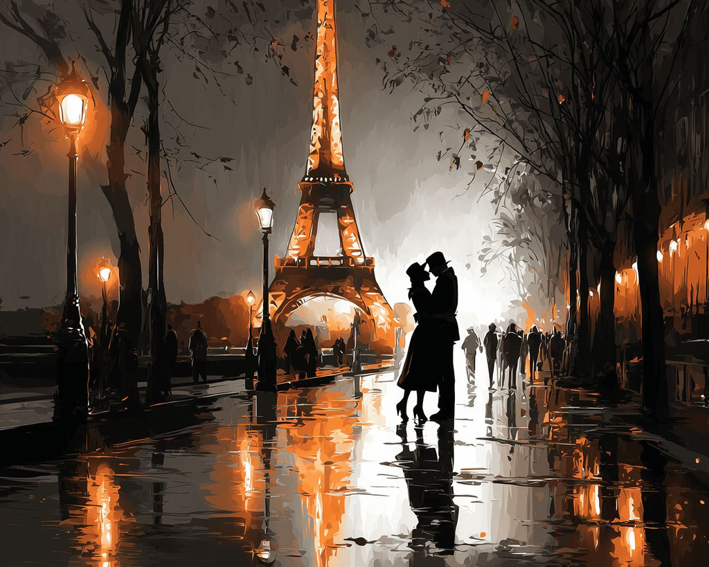 Couple près de la Tour Eiffel la Nuit Peinture par Numéros