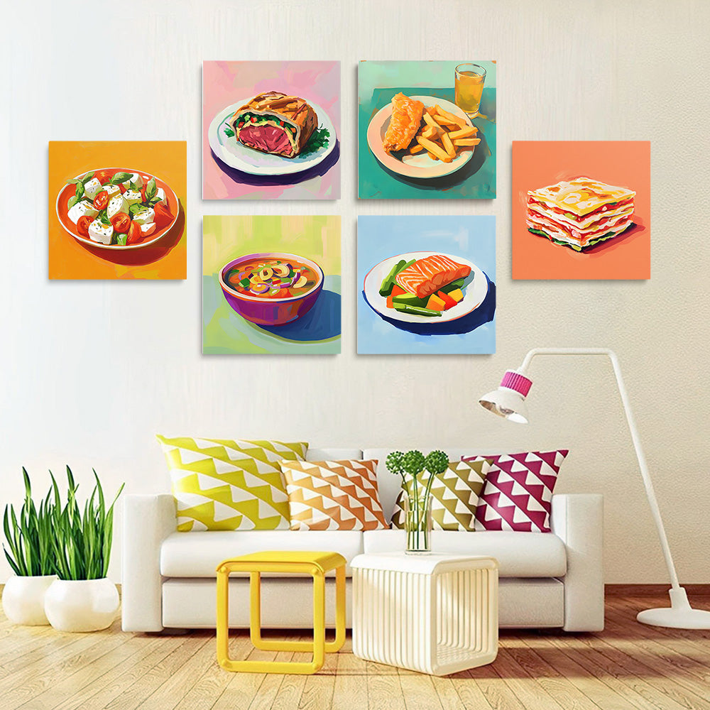 Cuisine Chinoise et Occidentale 6 Mini Peintures par Numéros