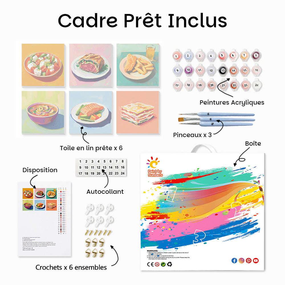 Cuisine Chinoise et Occidentale 6 Mini Peintures par Numéros