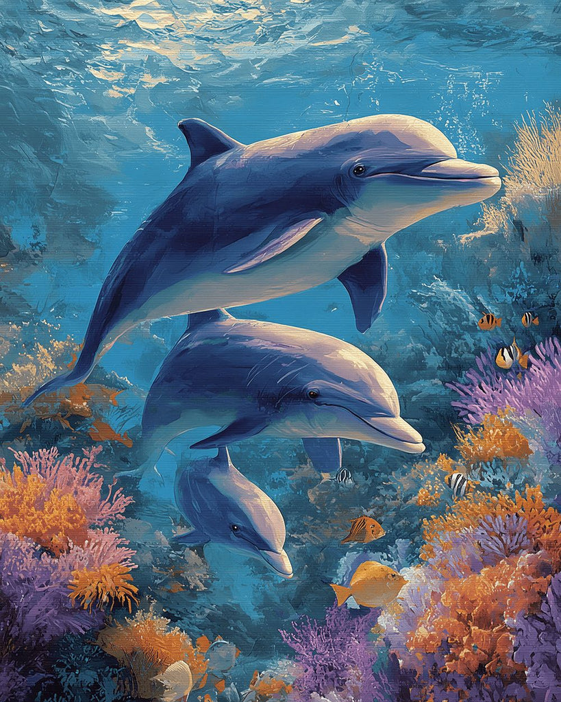 Dauphins et Coraux Colorés Peinture par Numéros
