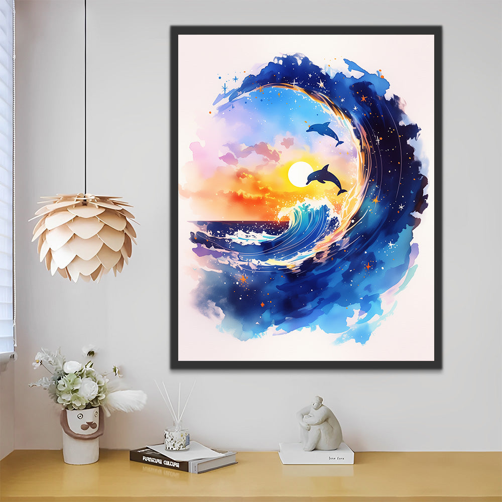 Dauphins Sautant dans les Vagues Déferlantes Peinture par Numéros