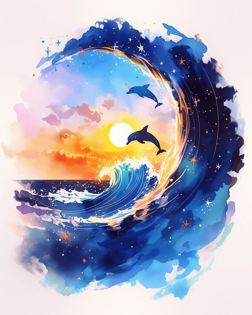 Dauphins Sautant dans les Vagues Déferlantes Peinture par Numéros