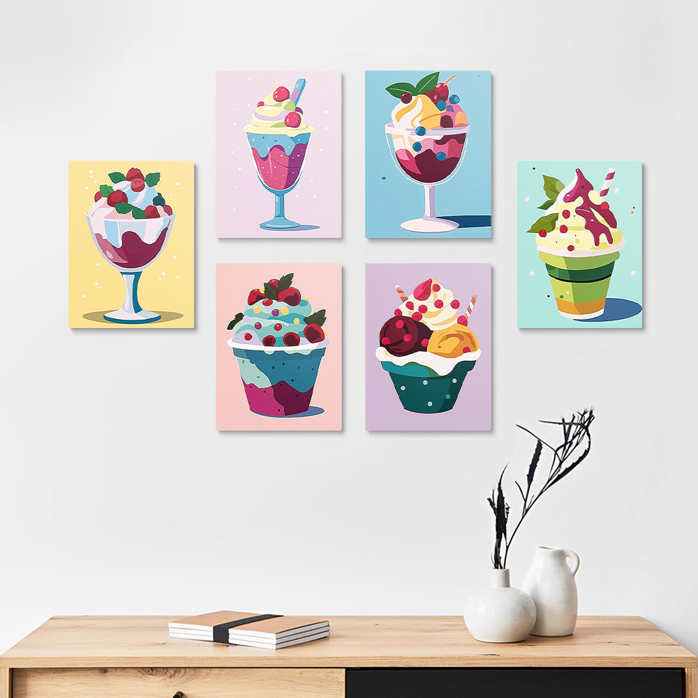 Délicieux Glaces 6 Mini Peintures par Numéros